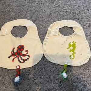 Sea Life Bib Set - Cream with Red and Green